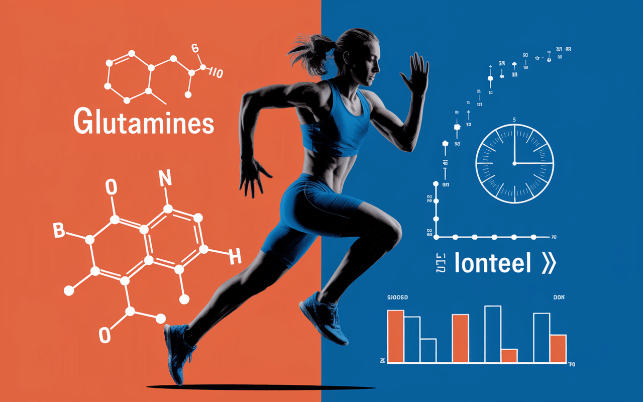 Athlete soulevant poids avec molecules de glutamine et graphiques