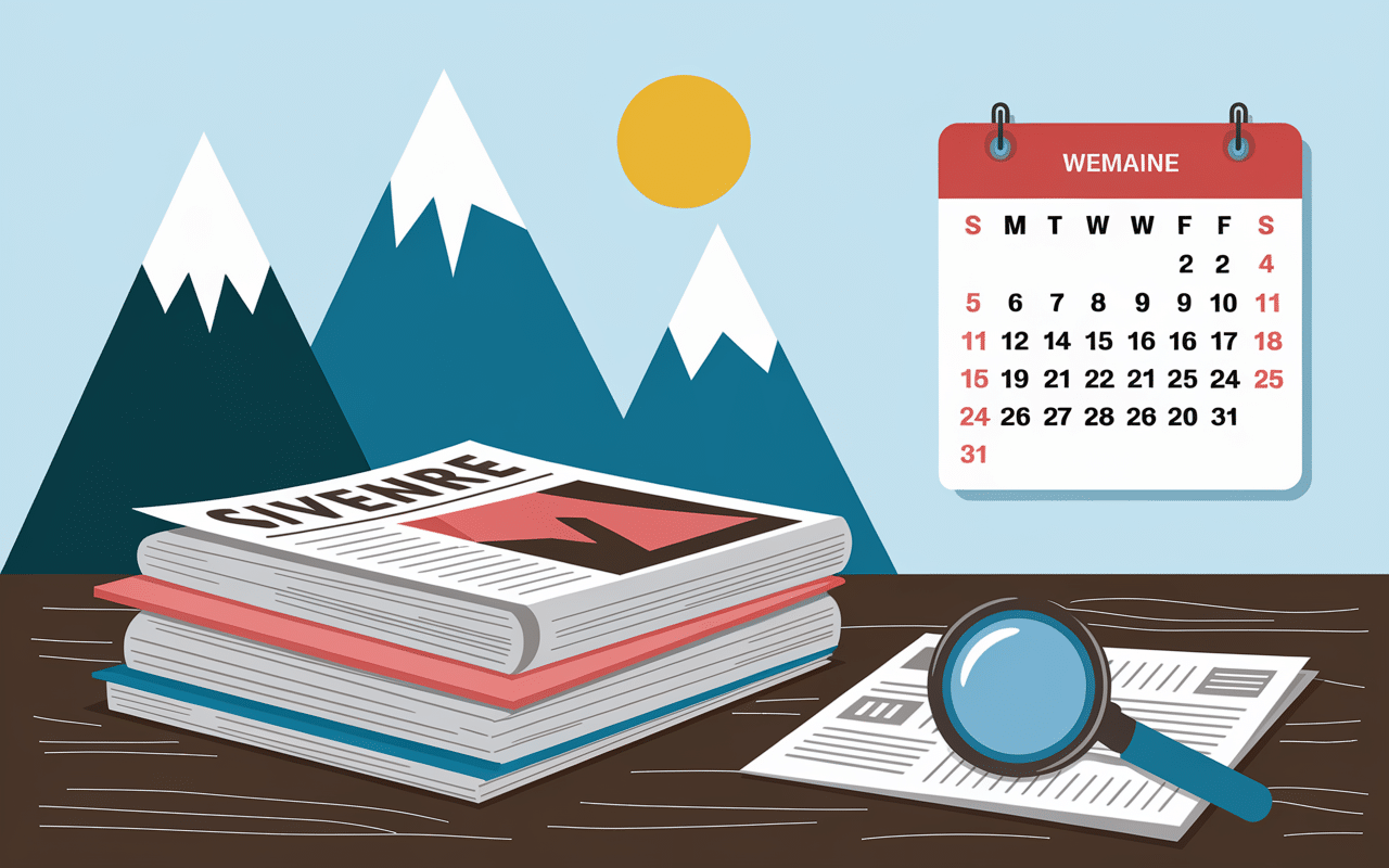 Pile de journaux la semaine des pyrénées avec loupe