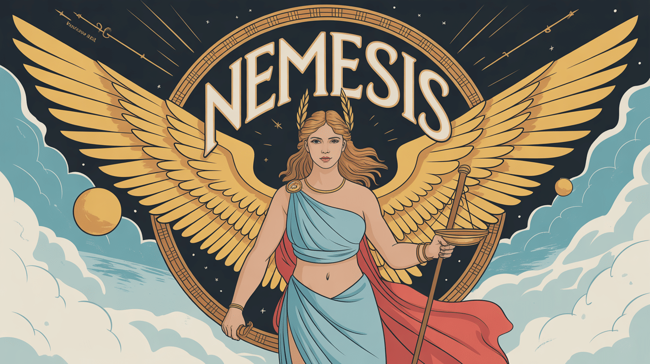 Illustration de Nemesis deesse grecque avec balance et epée