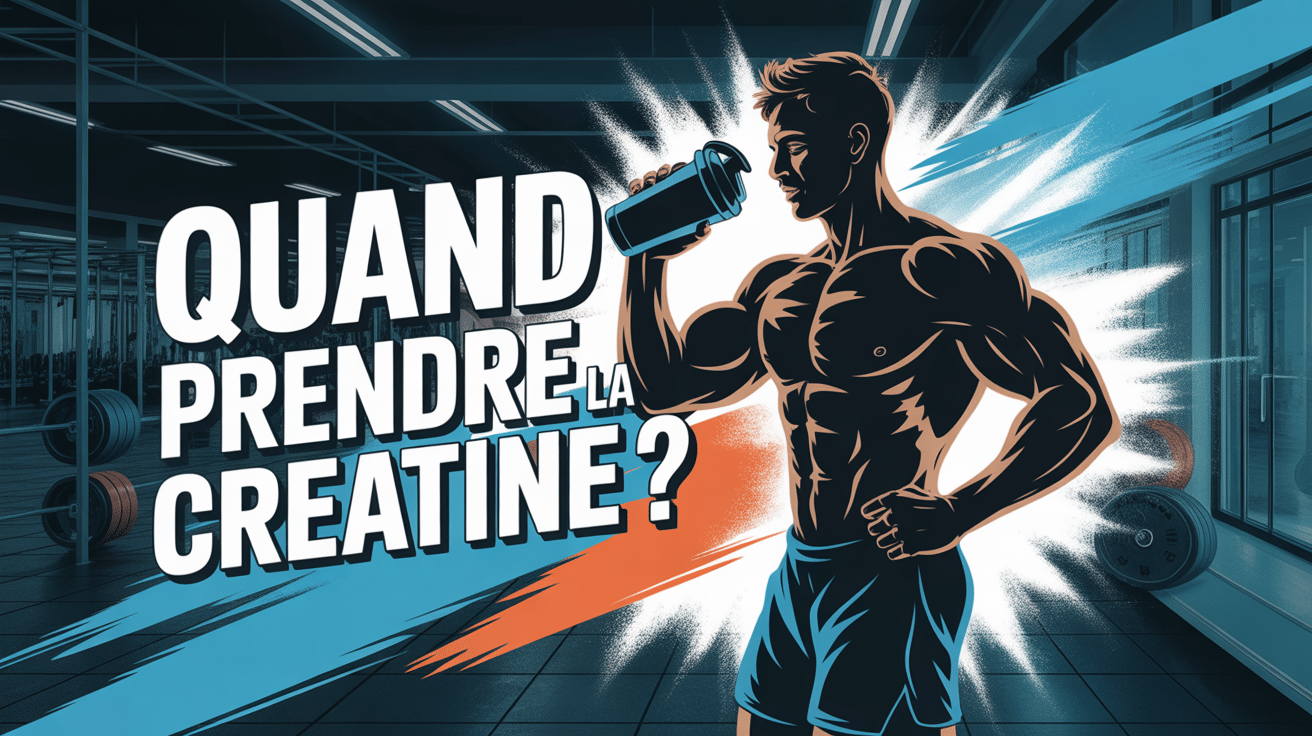 Athlete avec shaker creatine salle sport bleu orange