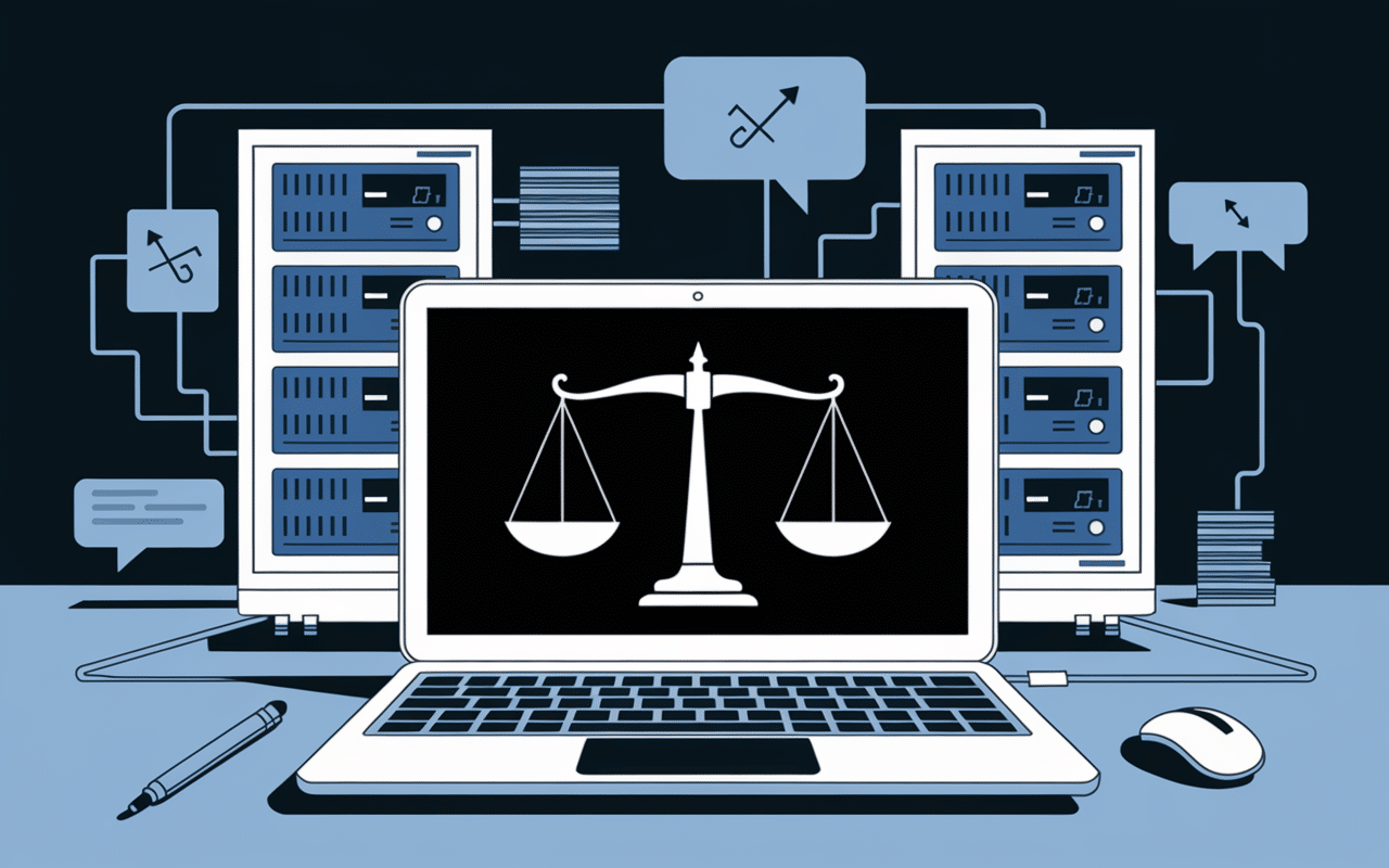 Ordinateur avec symbole justice fermeture eos to