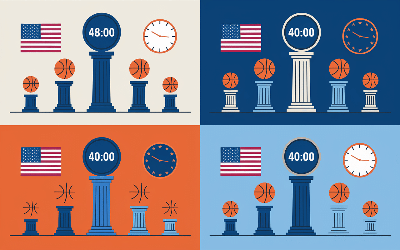 Comparatif match basket NBA 48:00 Europe 40:00