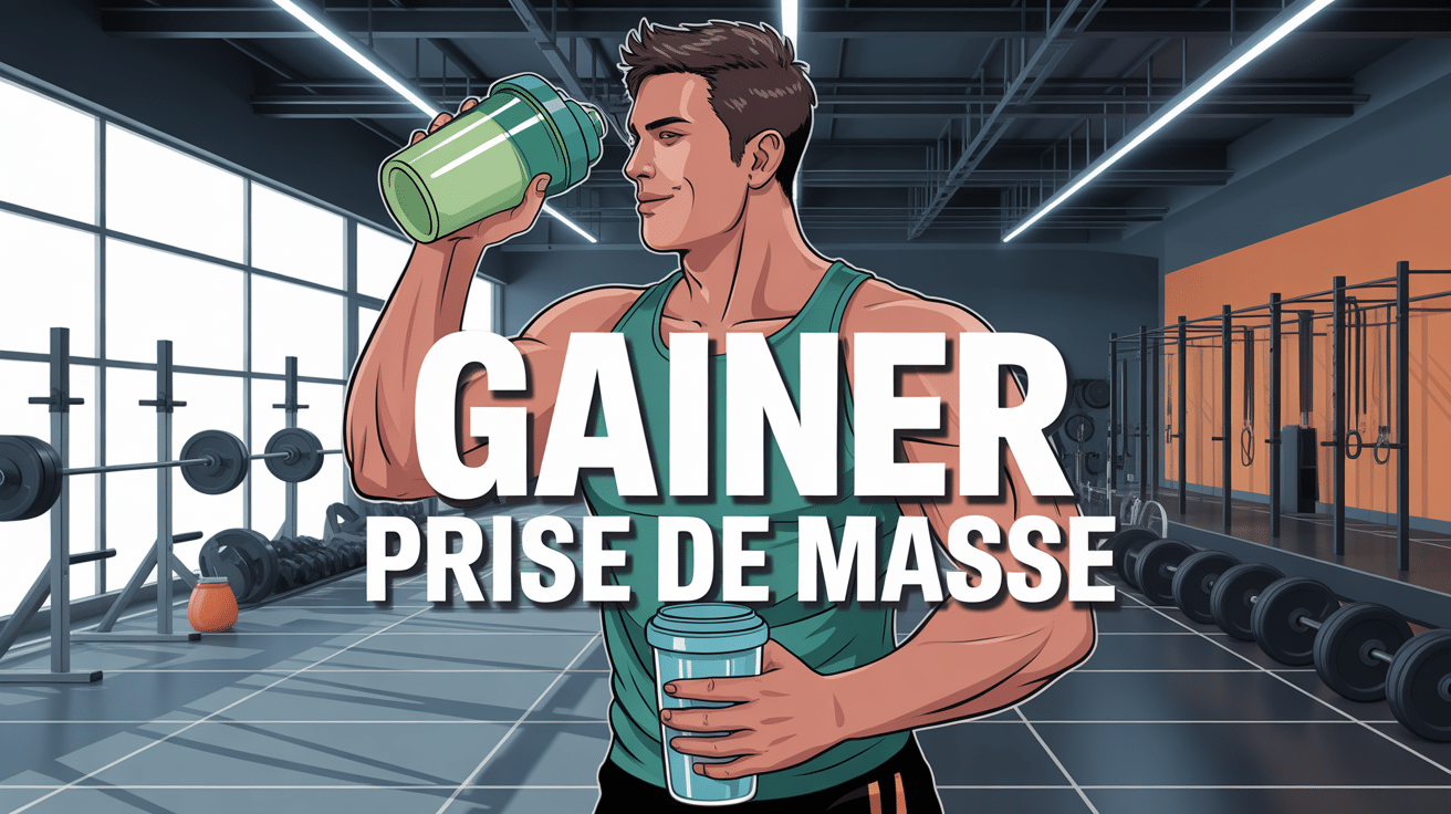 Athlète avec shaker protéiné dans salle de sport