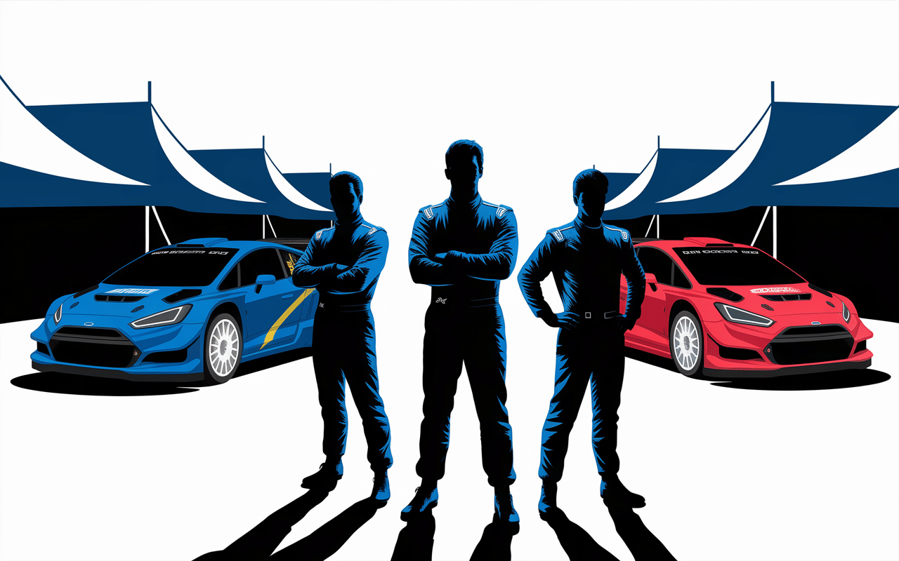 Pilotes devant voitures rallye