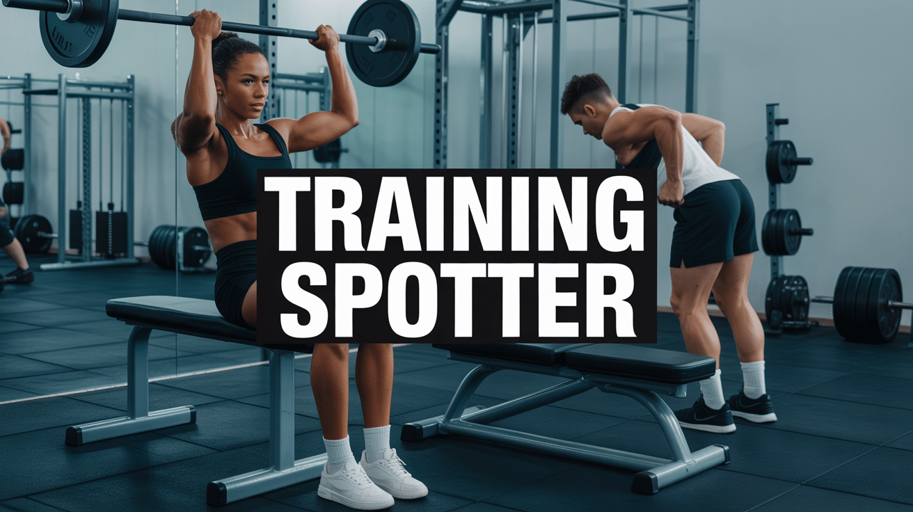 Scène dynamique d'un training spotter aidant en salle de musculation