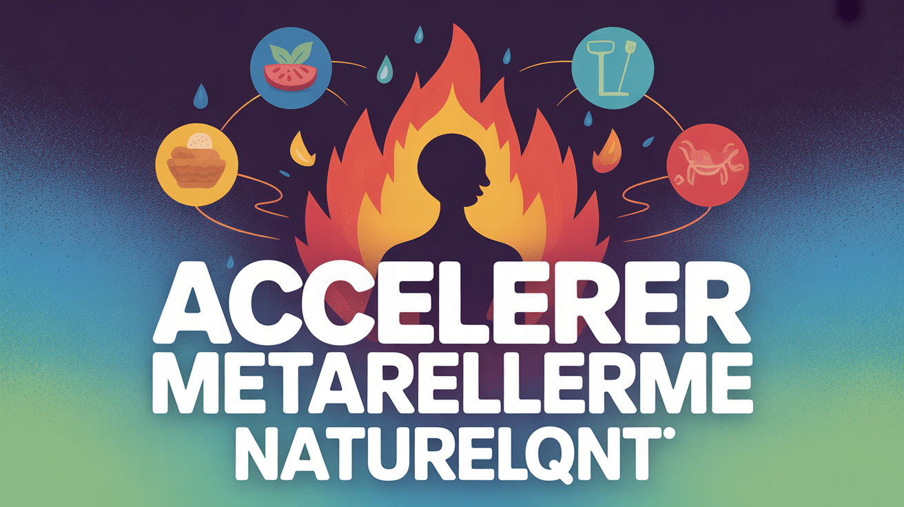 Silhouette avec symboles énergie et aliments pour accélérer métabolisme naturellement