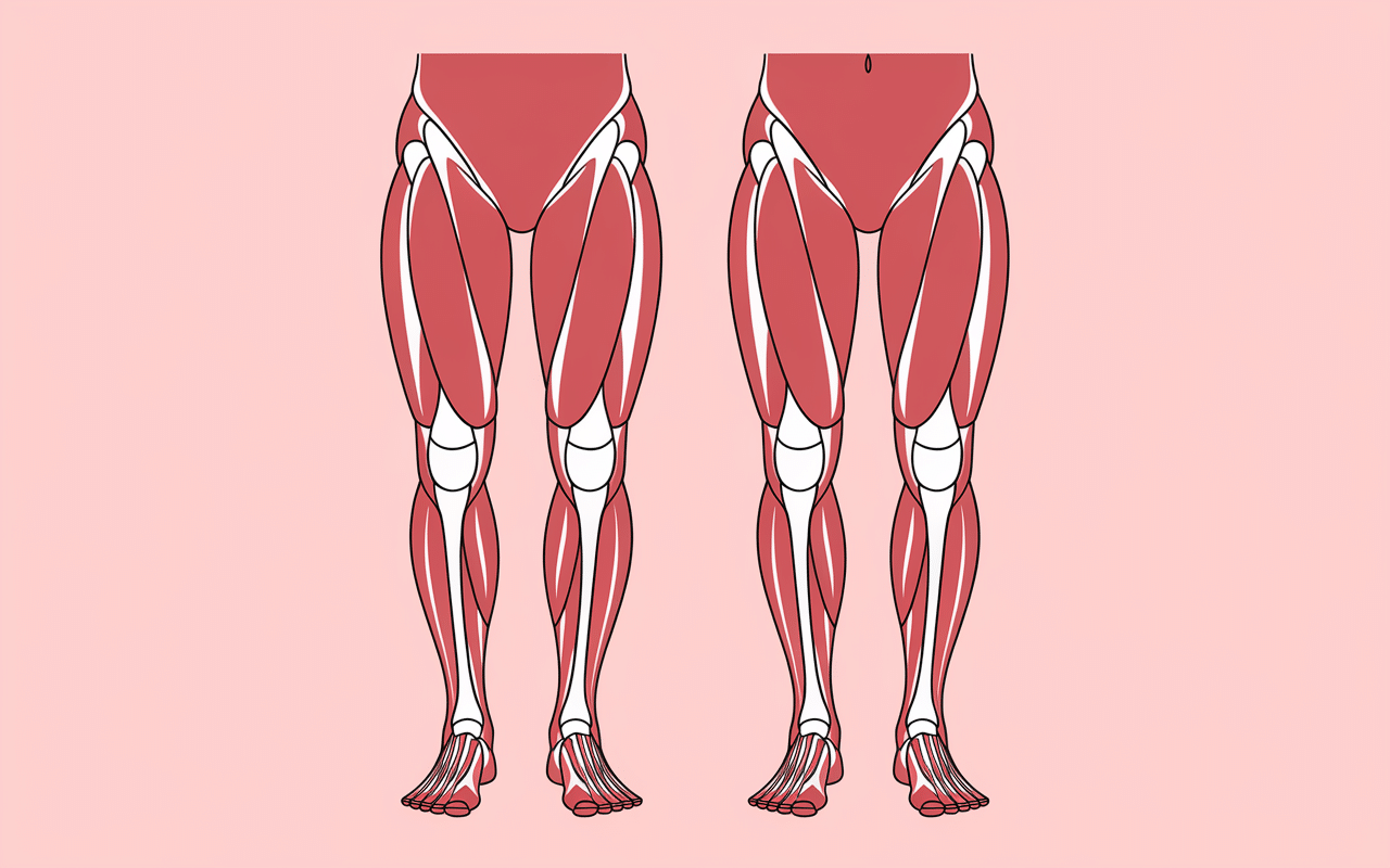 Comparatif mollet court et normal, coupe anatomique