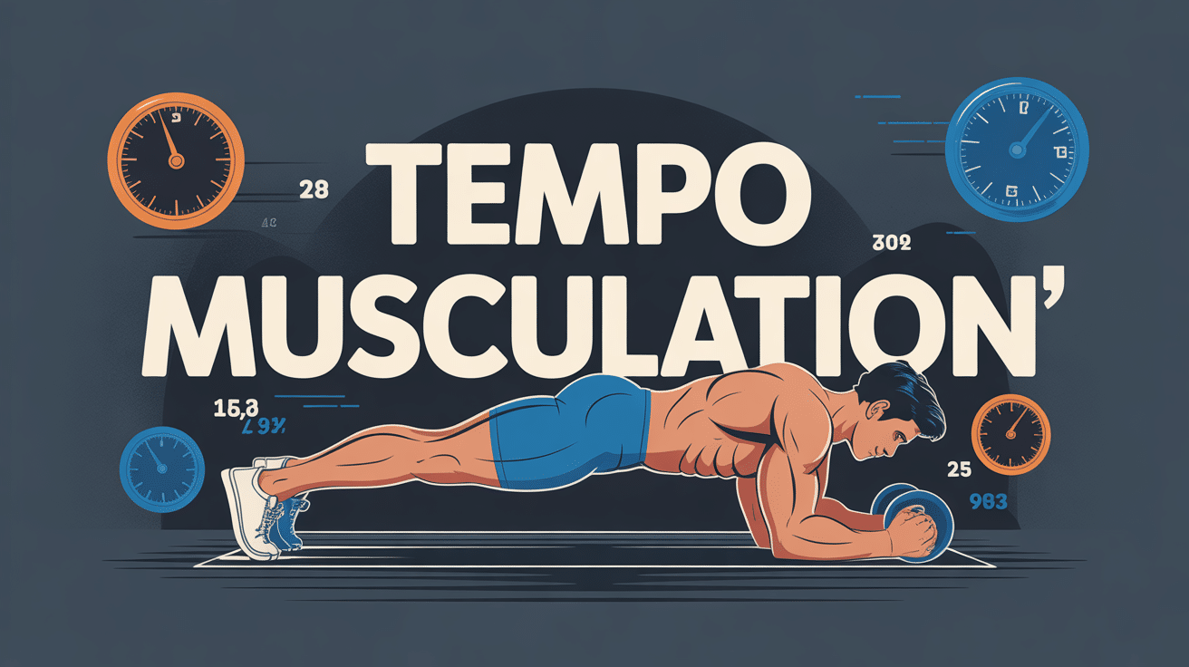 Illustration tempo musculation homme développé couché chiffres chronomètre