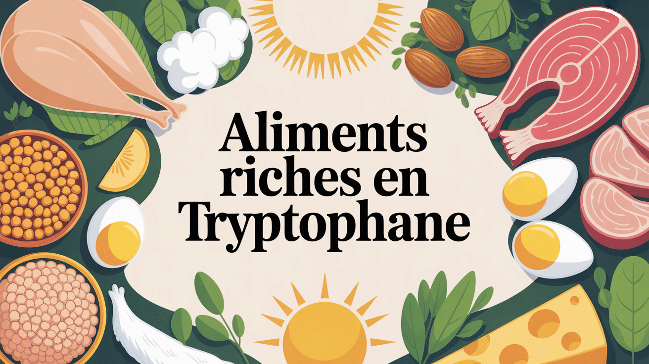 Aliments riches en tryptophane sur assiette avec symboles sommeil