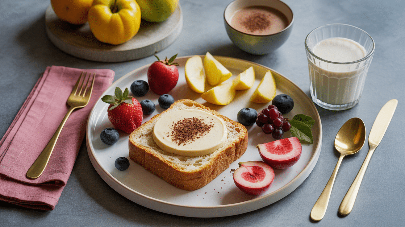 assiette equilibree avec calorie beurre de cacahuete