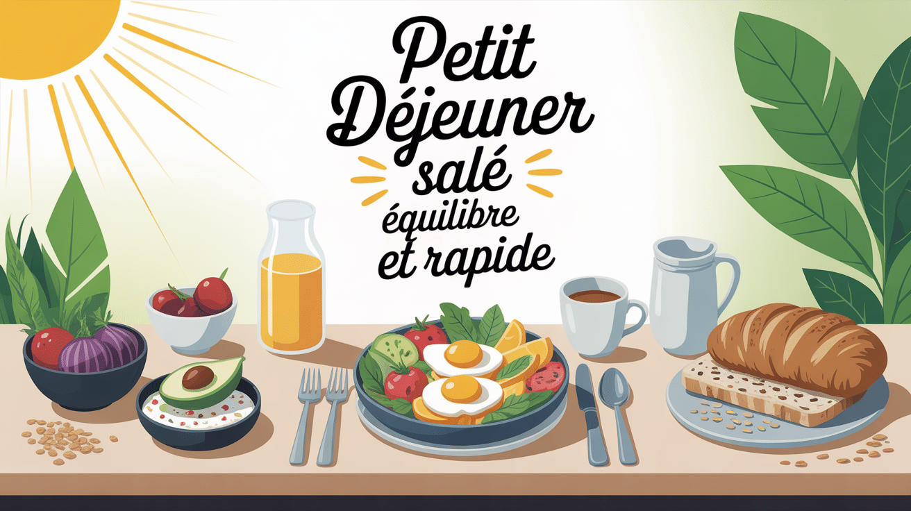 Petit dejeuner sale equilibre rapide avec oeufs avocat legumes pain