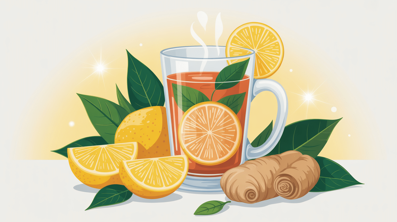 tasse de boisson gingembre et citron, tranches et racines