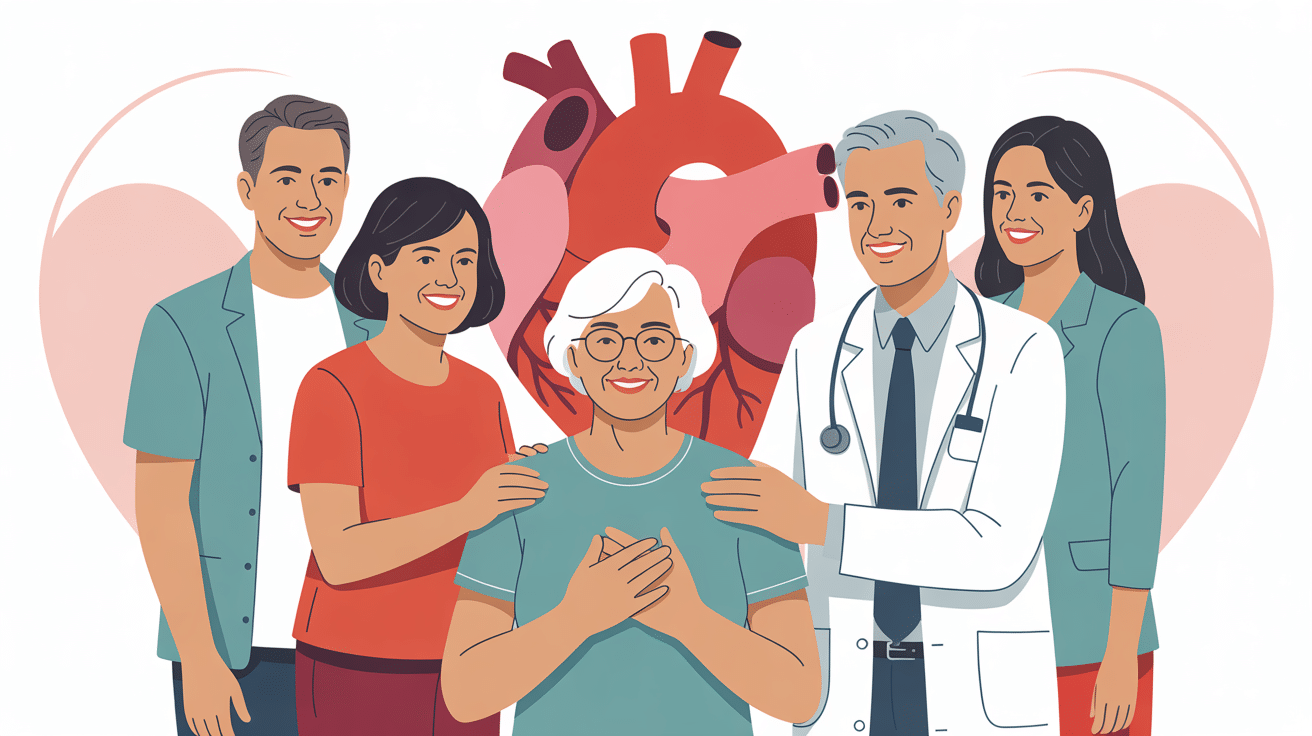 pose d'un pacemaker 80 ans scène rassurante famille cardiologue