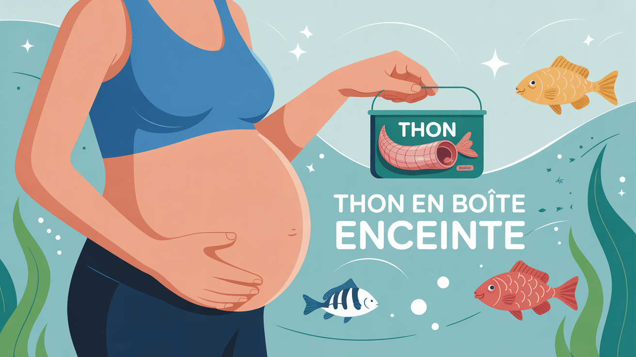 Femme enceinte tenant thon en boîte, illustration thon en boite enceinte