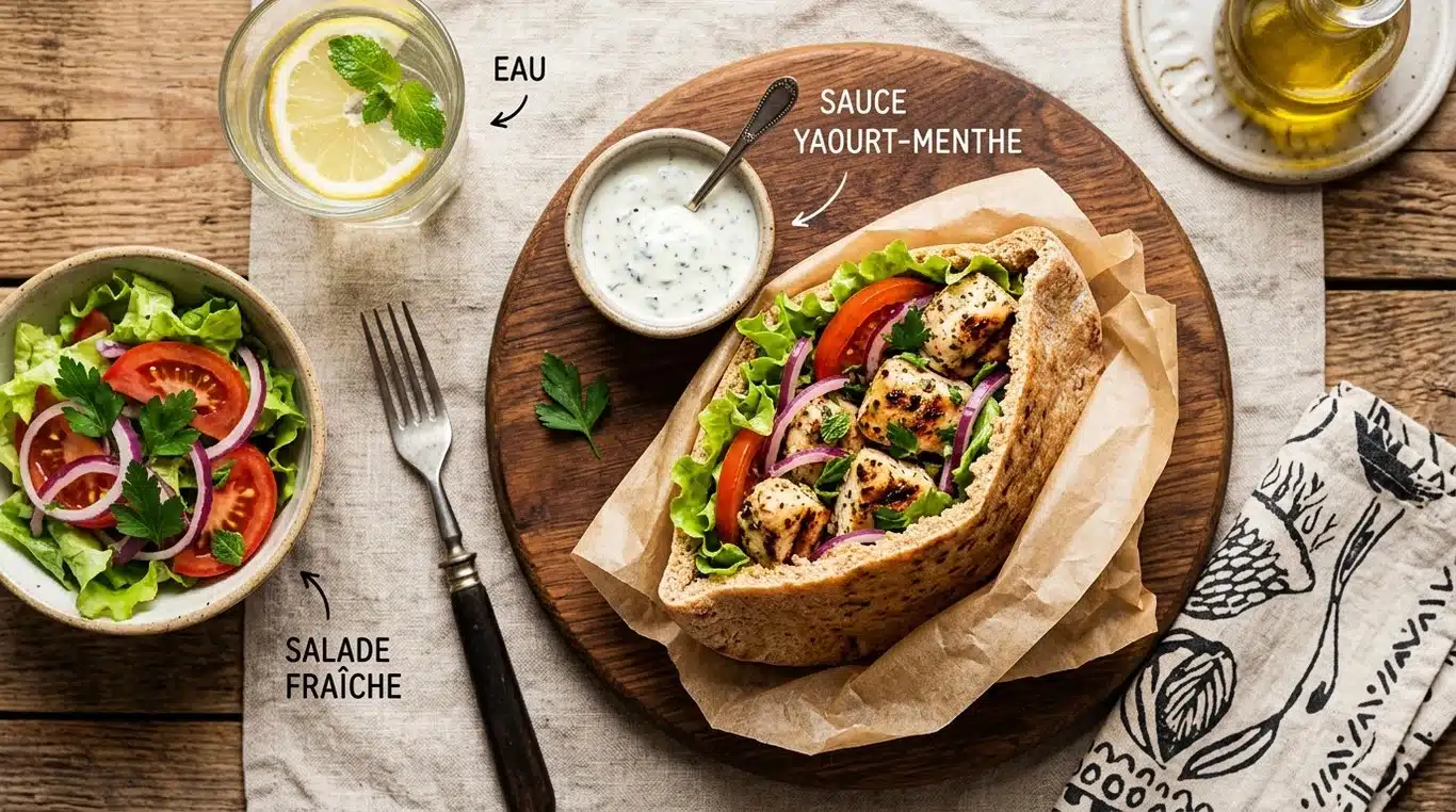 Kebab maison sain au poulet et sauce yaourt