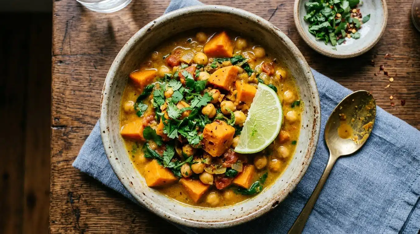 Curry de patate douce au lait de coco et pois chiches