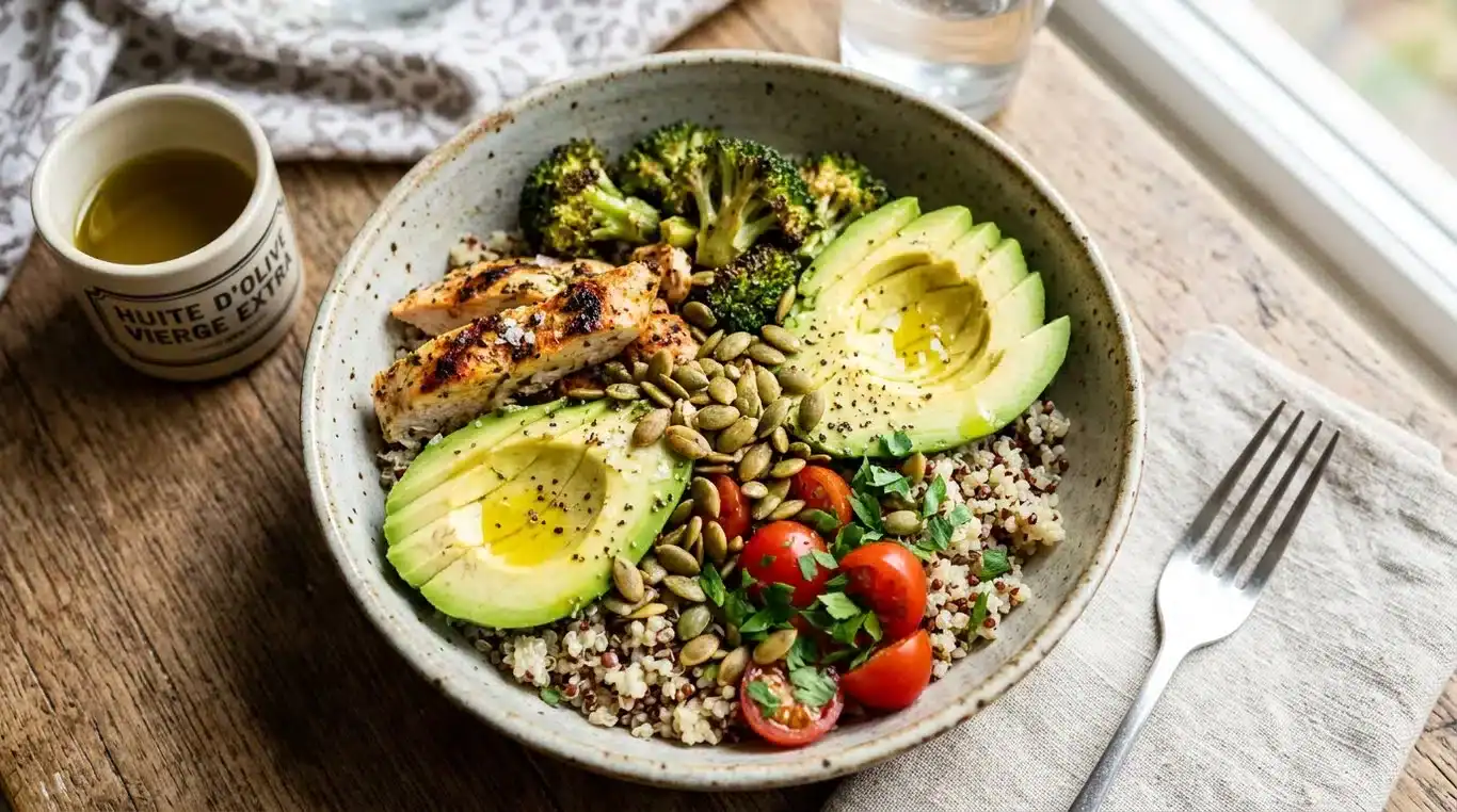 Bowl de quinoa aux protéines et légumes pour soutenir le métabolisme