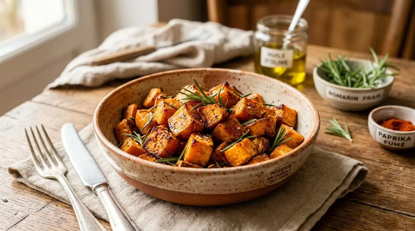 Patates douces rôties au romarin et paprika