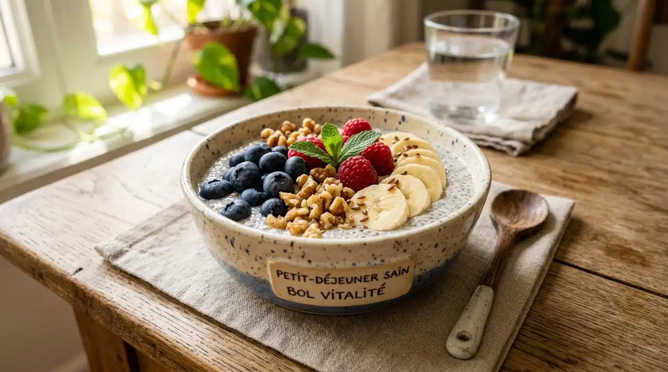 Power bowl aux graines de chia et fruits pour accompagner une cure de probiotiques