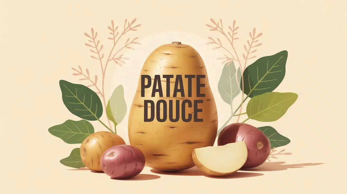 illustration vectorielle patate douce stylisée avec feuilles