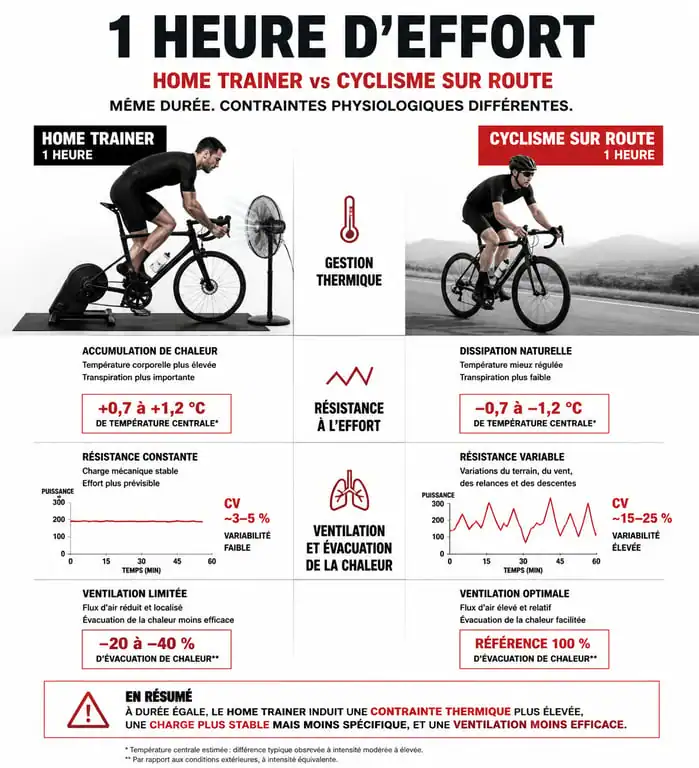 Infographie des effets physiologiques de 1h de home trainer par jour