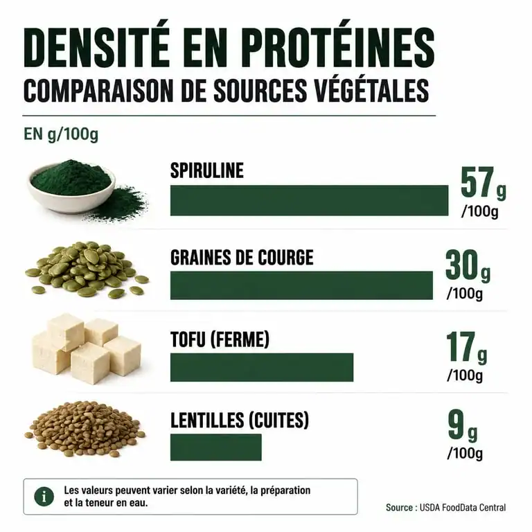 Infographie comparative des teneurs en protéines des meilleures sources de protéines végétales
