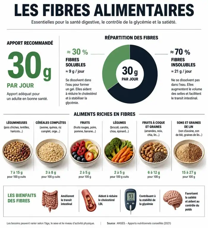 Infographie sur les apports recommandés en fibres alimentaires par jour