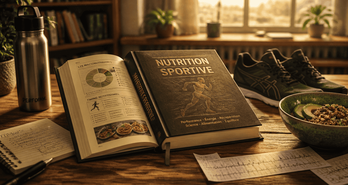 Livre sur la nutrition sportive sur table avec accessoires