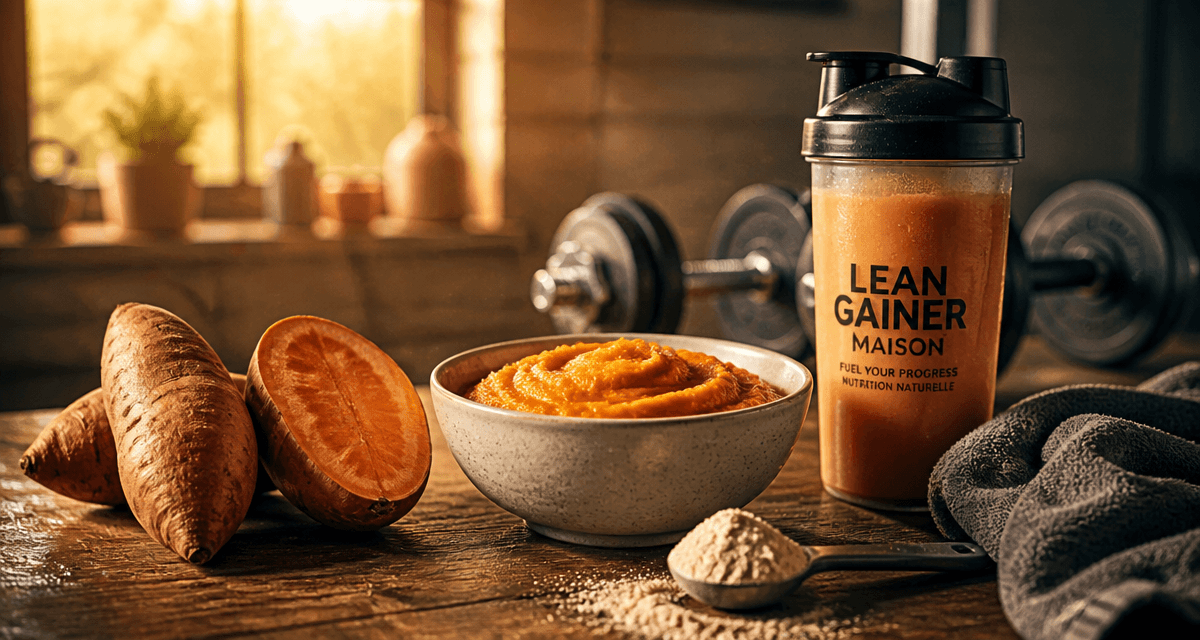 patate douce musculation sur table avec shaker
