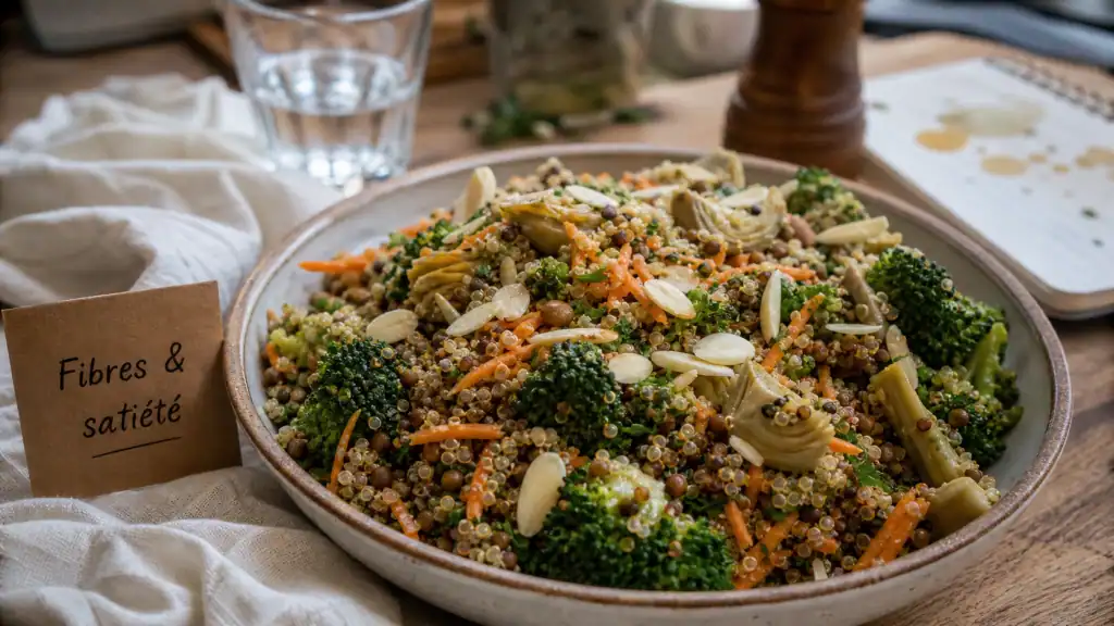 Salade quinoa et amandes, aliments riches en fibres pour maigrir