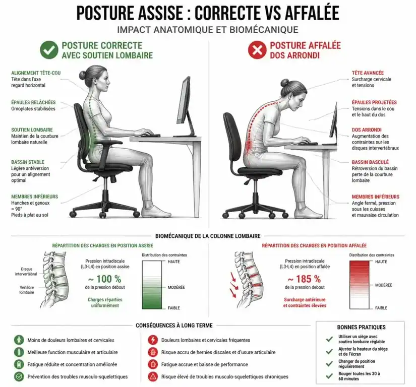 Schéma comparatif des postures assises pour soulager la sciatique