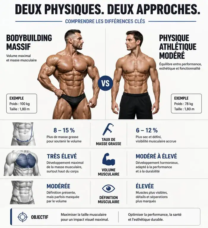 Comparaison entre un physique de bodybuilding et un physique musclé mais pas trop pour un homme