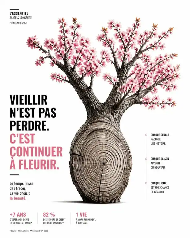 Illustration conceptuelle sur le thème vieillir et rester jeune, montrant la dualité entre l'expérience et la vitalité de l'esprit.