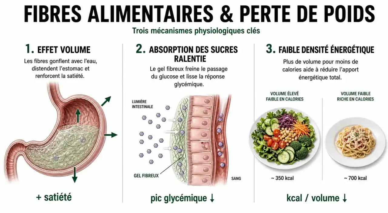 Infographie sur les bienfaits des aliments riches en fibres pour maigrir et la perte de poids