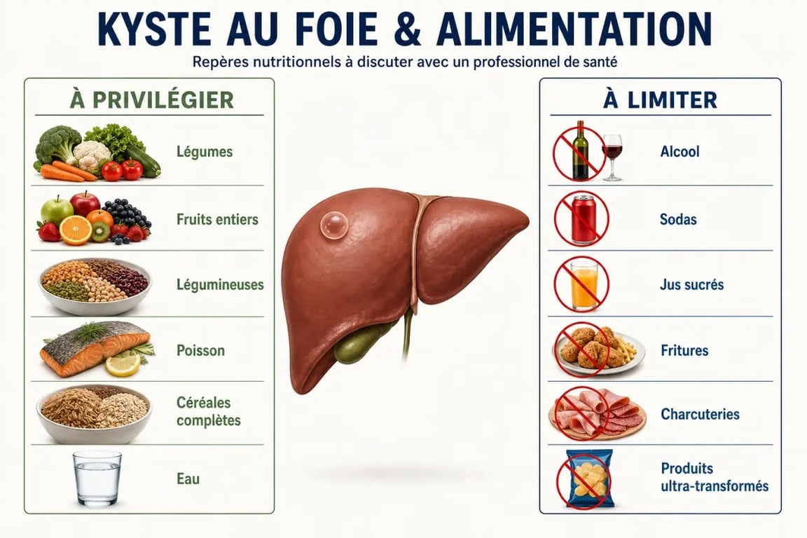 Kyste au foie et alimentation : visualisation des aliments à privilégier et à limiter pour soutenir le foie