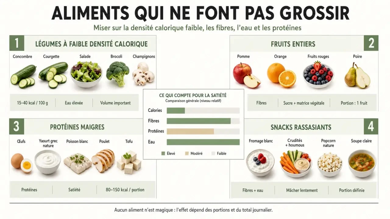 Infographie des aliments qui ne font pas grossir et de leurs atouts nutritionnels