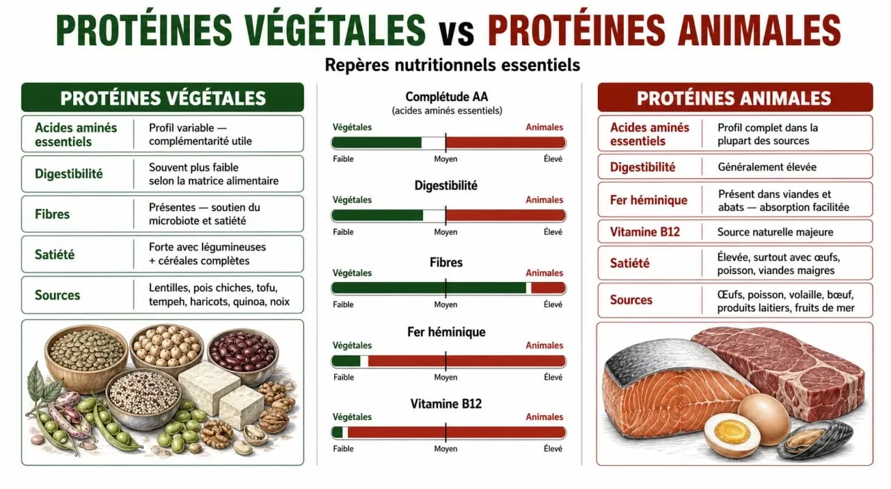 Comparatif des protéines végétales ou animales en visuel éditorial