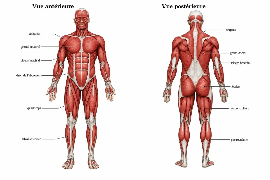 Schéma anatomique des muscles du corps humain pour révision