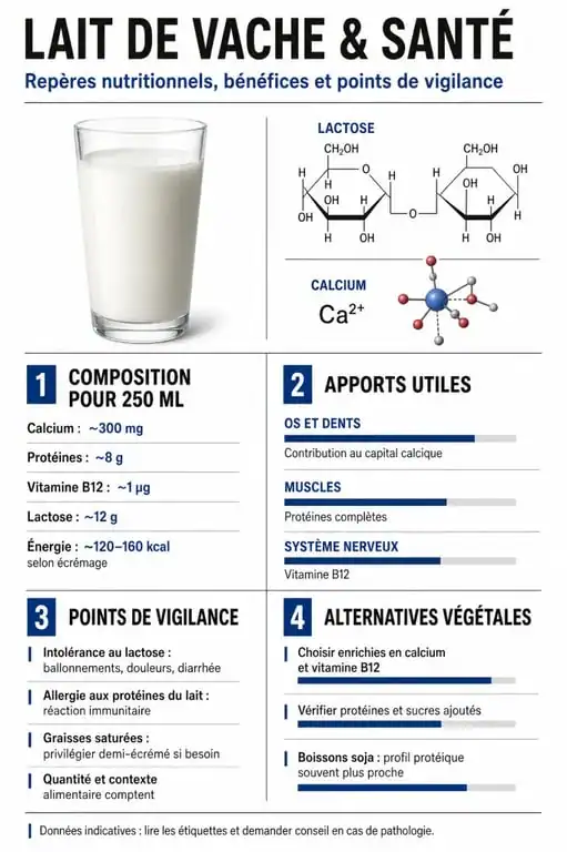 Le lait de vache est-il bon pour la santé ? Infographie sur ses apports, ses limites et ses alternatives