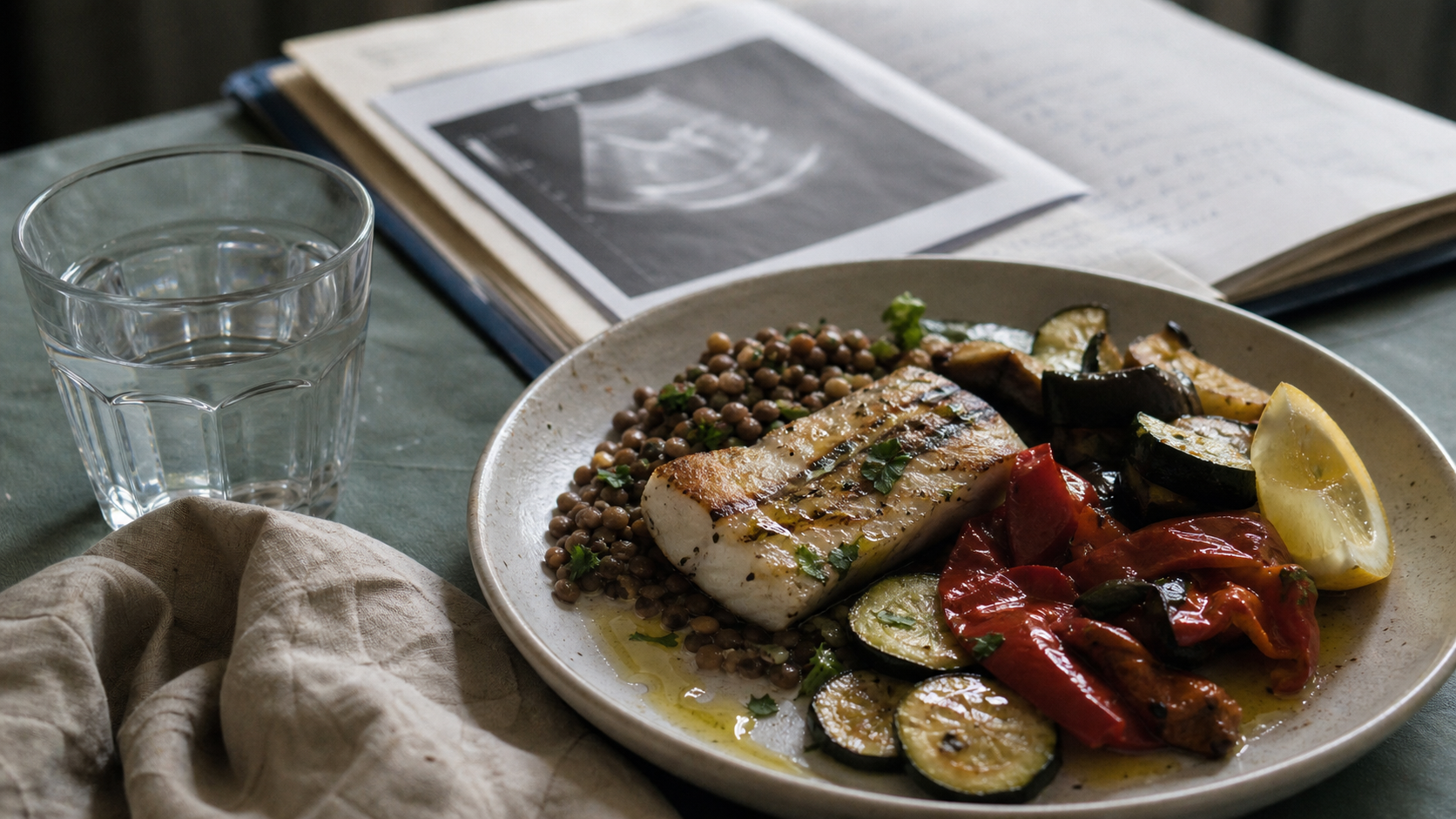 Kyste au foie et alimentation : assiette méditerranéenne et échographie