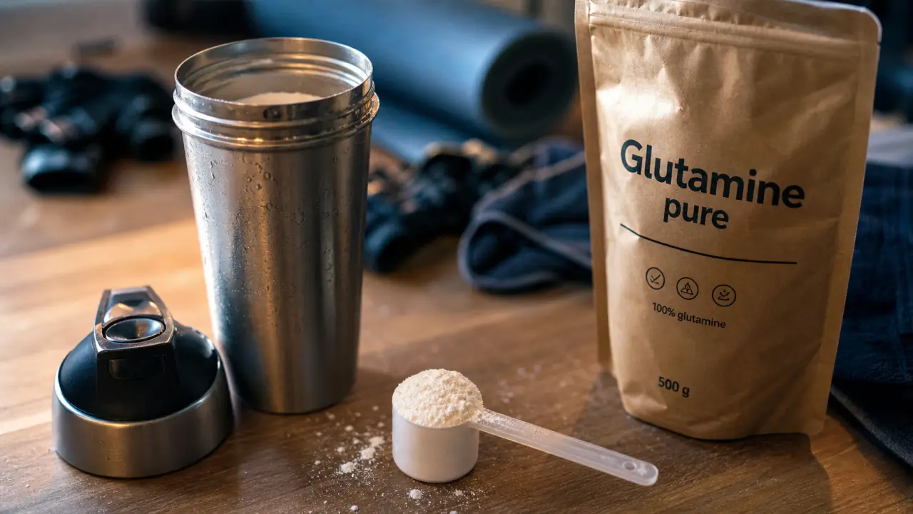 L glutamine en poudre en shaker, pour récupération et intestin