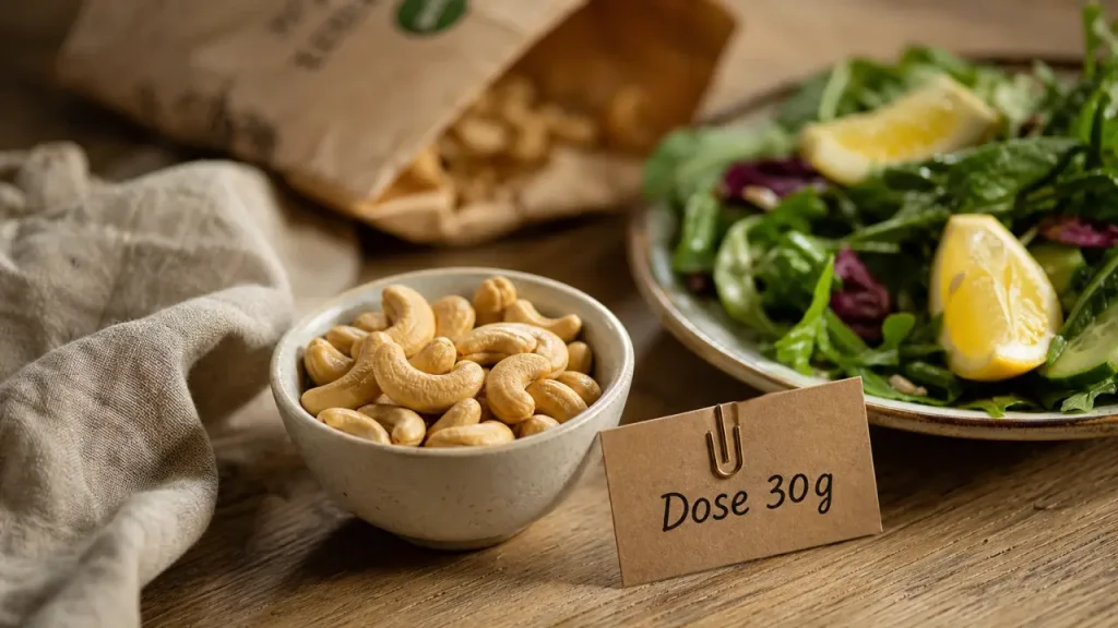 Noix de cajou et prise de poids : 30 g, 550 à 606 kcal et le vrai piège du grignotage