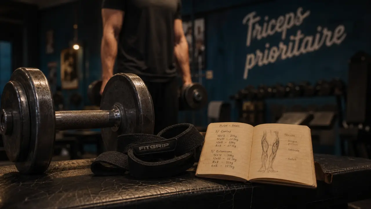 Comment prendre des bras : triceps prioritaires, erreurs à éviter, banc et haltères