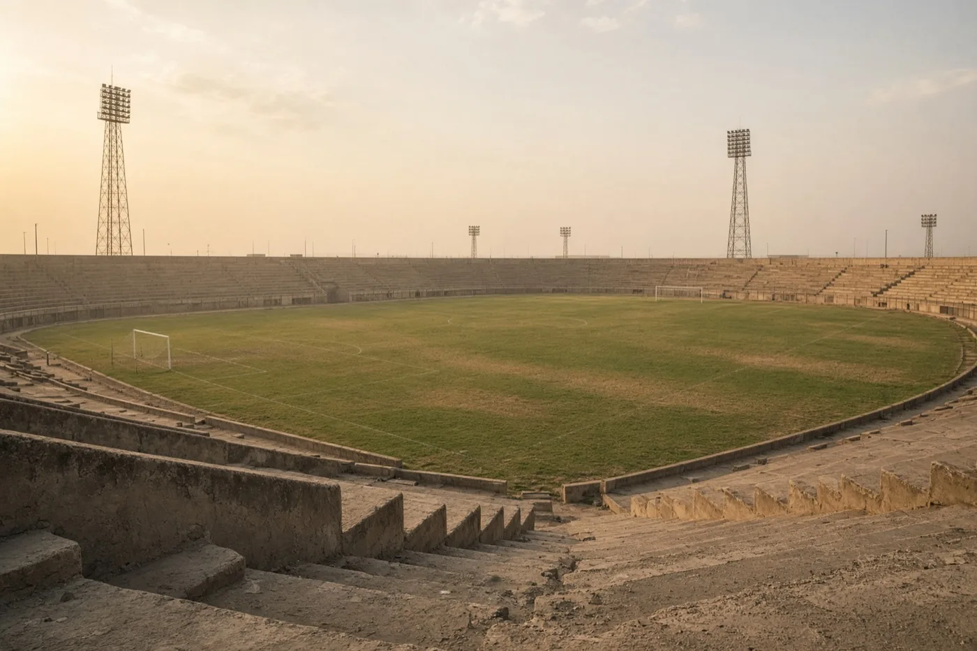 Stade vide au coucher du soleil avant une rencontre