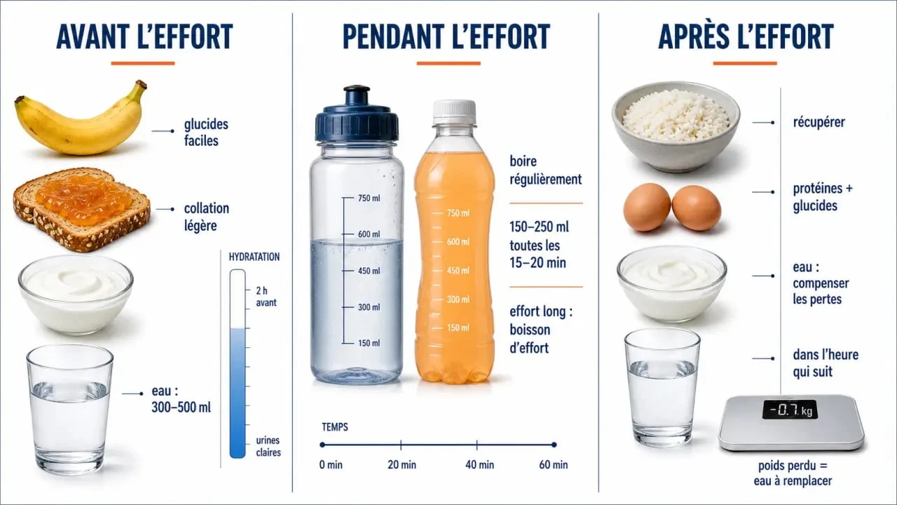 Nutrition des sportifs : schéma avant, pendant et après l’effort