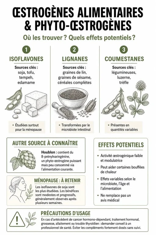 Infographie sur les aliments riches en oestrogenes et les phyto-œstrogènes