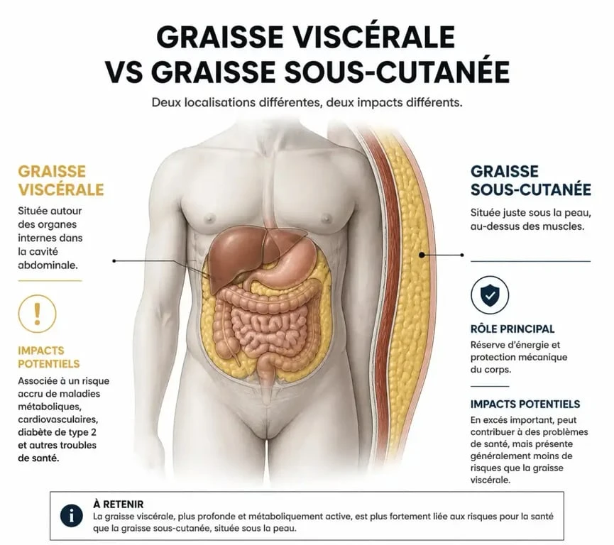 Schéma comparatif graisse viscérale et graisse sous-cutanée