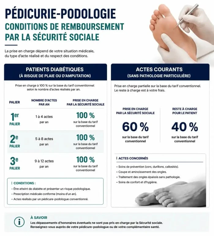 Infographie sur la prise en charge des soins de pédicurie-podologue par la Sécurité sociale