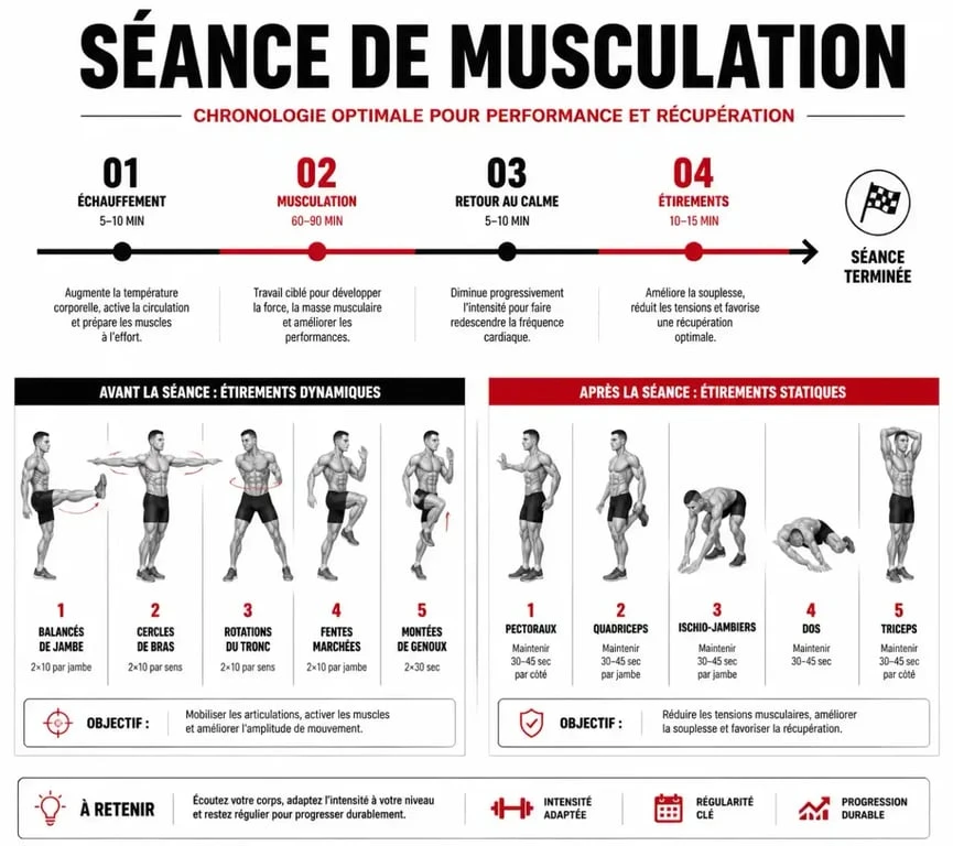 Infographie sur le timing des étirements en musculation