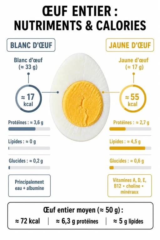 Infographie nutritionnelle sur les calories dans les œufs et la composition des nutriments